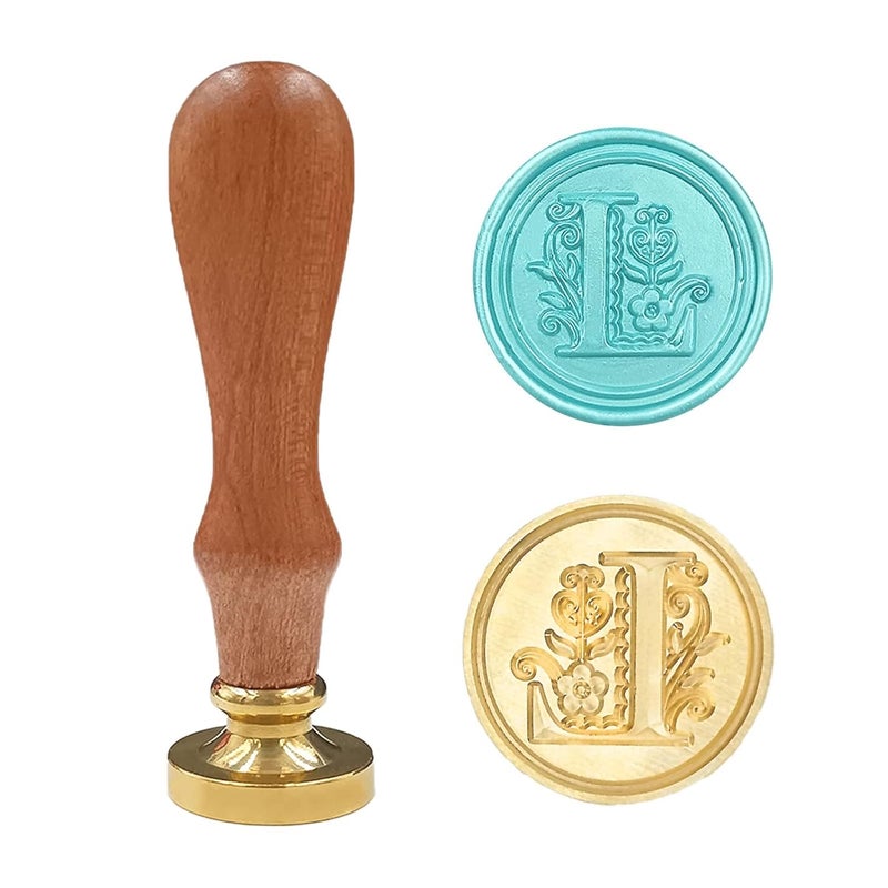 krastmon Medieval Traditional Initial Alphabet Wax Seal Stamp, Brass Head Wooden Handle Letter Stamps for Card/Envelope/Gift - (Letter L) - Image 1